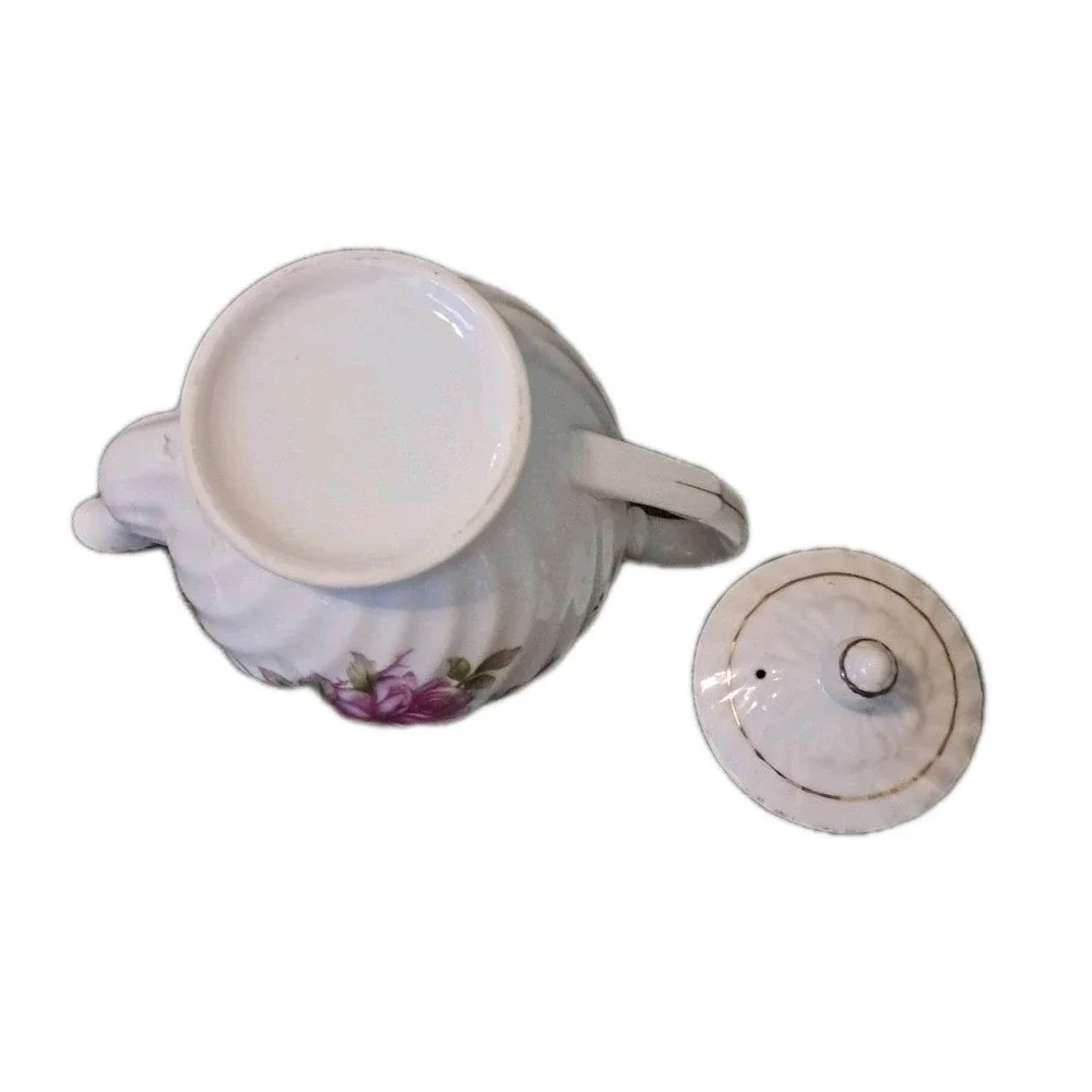 Vtg Ceramic Teapot Pink Roses Unbranded